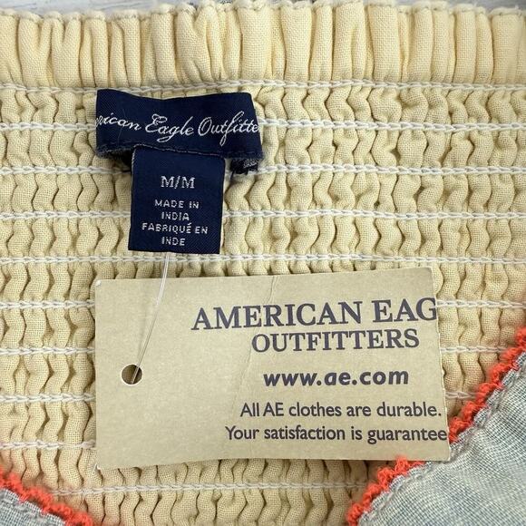 NWT American Eagle Cropped Tank Top Size M Blue Denim Chambray Smocked Y2K Twee - Picture 8 of 13